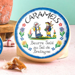 Grande boîte en bois faïence caramels au beurre salé et à la fleur de sel de Bretagne