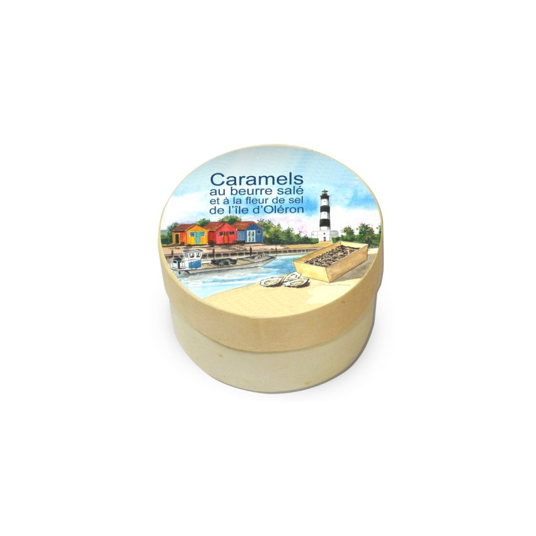 Achat Boîte ronde en bois ostréiculture caramels au beurre salé et à la fleur de sel de l'île d'Oléron en ligne 1 
