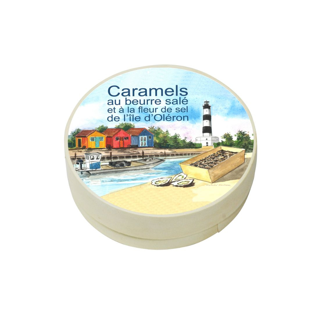 Achat Boîte ronde en bois ostréiculture caramels au beurre salé et à la fleur de sel de l'île d'Oléron en ligne 1 