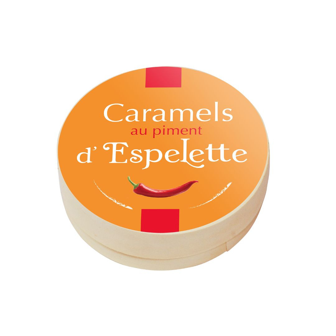 Achat Boîte ronde en bois caramels au piment d'espelette en ligne 1 