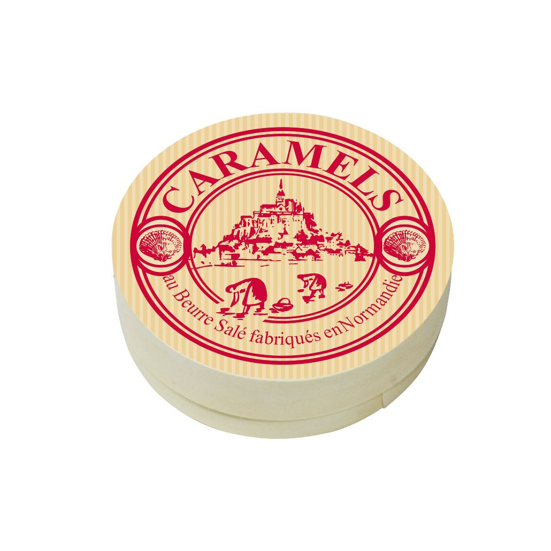 Achat Boîte ronde en bois Mont-Saint-Michel kraft rouge caramels au beurre salé fabriqués en Normandie en ligne 1 