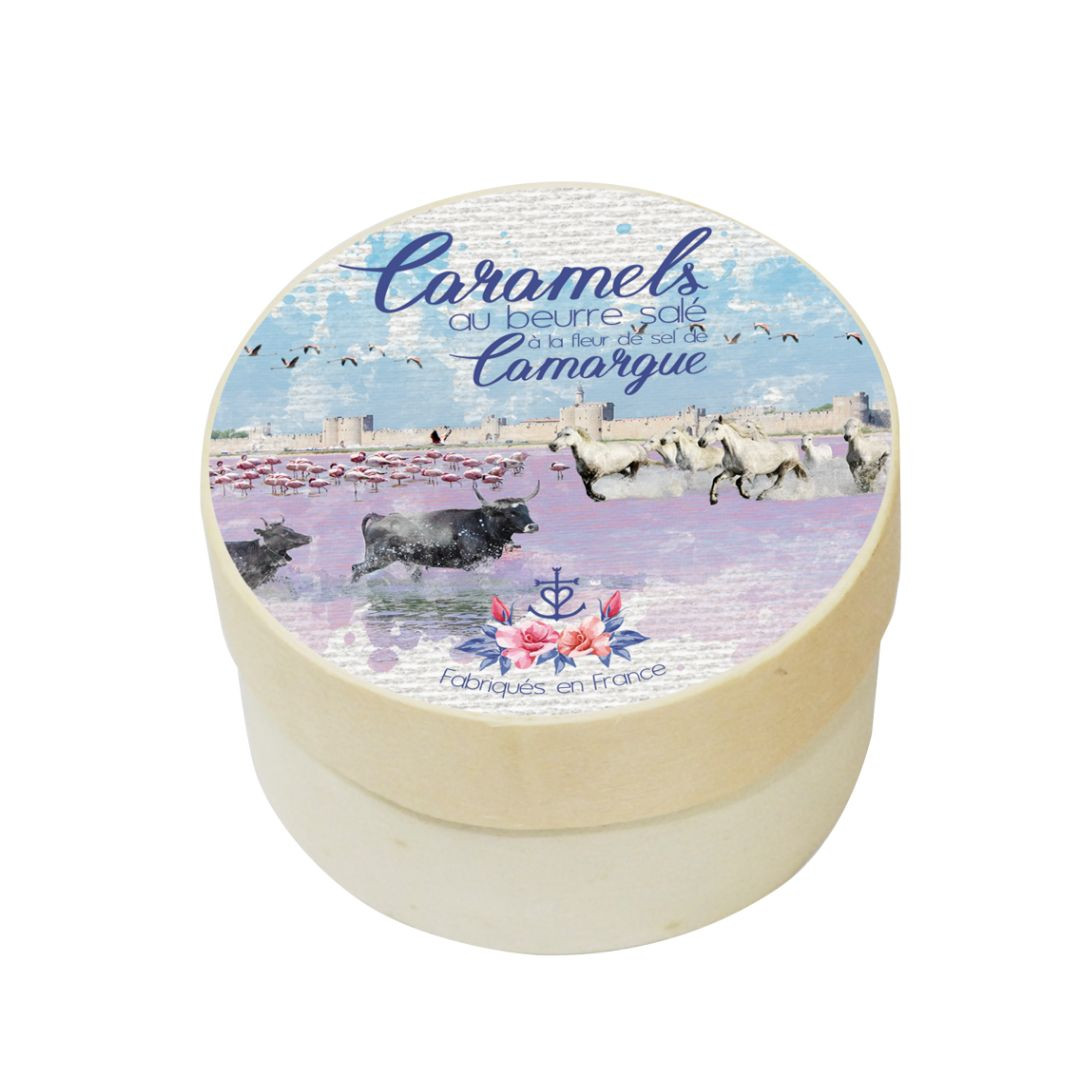 Achat Petite boîte bois Camargue aquarelle caramels beurre salé et fleur de sel de Camargue en ligne 1 