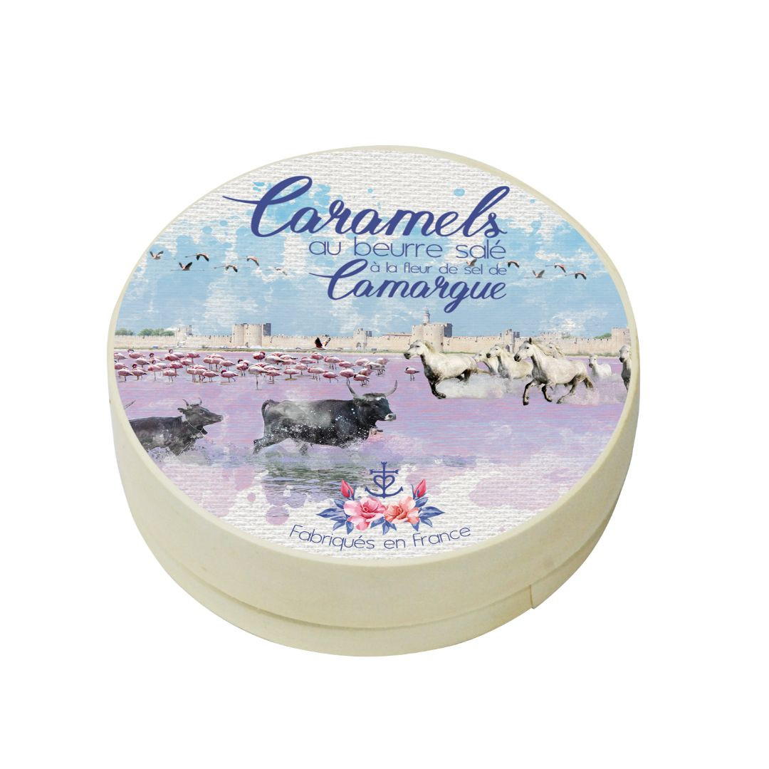 Achat Grande boîte bois Camargue aquarelle caramels beurre salé et fleur de sel de Camargue en ligne 1 