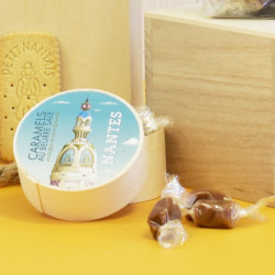 Boîte ronde en bois impression Nantes tour LU caramels au beurre salé et à la fleur de sel Guérande