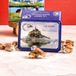 Boîte sucrette Mont-Saint-Michel merveille de l'occident caramels au beurre salé fabriqué en Normandie