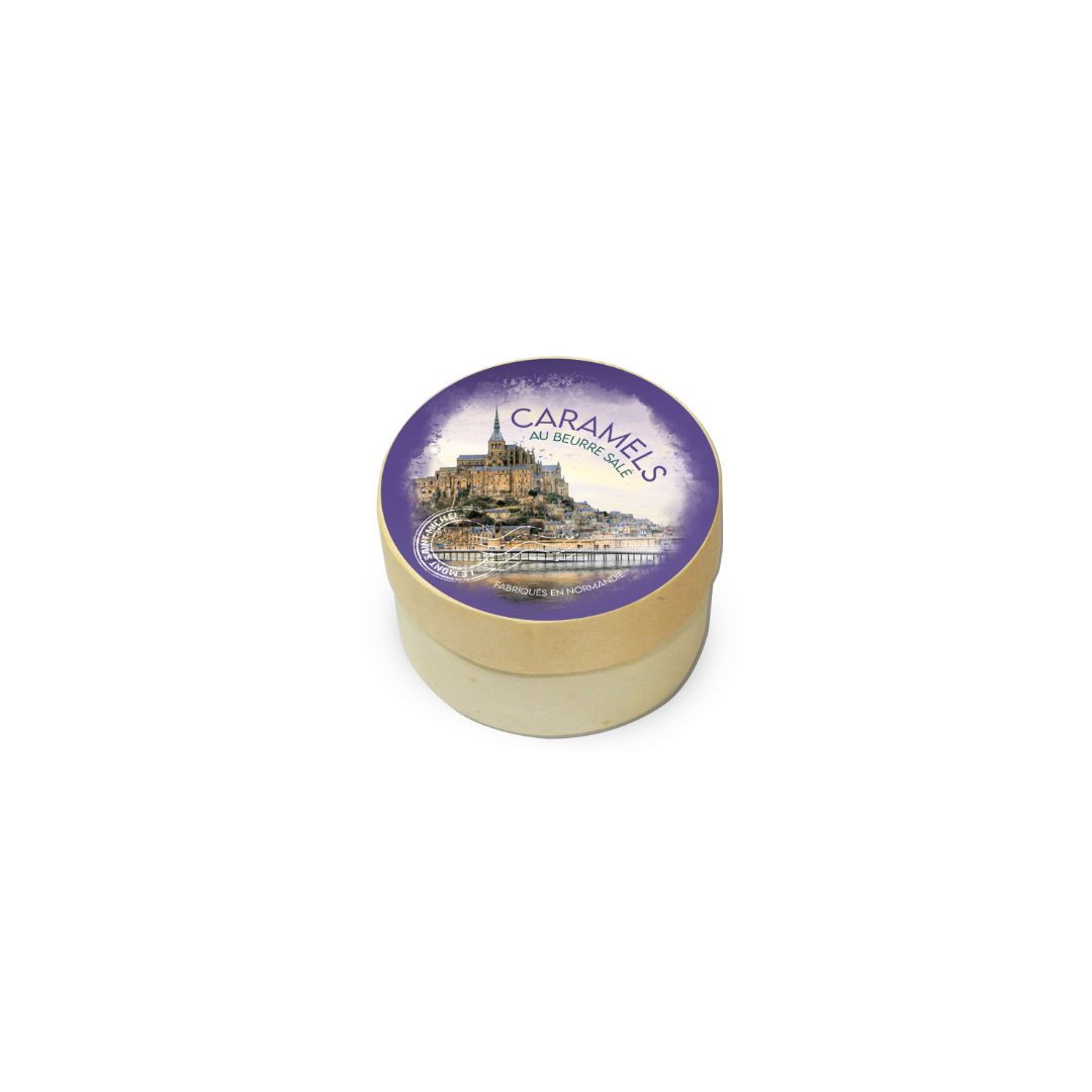 Achat Boîte ronde en bois Mont-Saint-Michel merveille de l'occident bois caramels au beurre salé fabriqué en Normandie en ligne 1 
