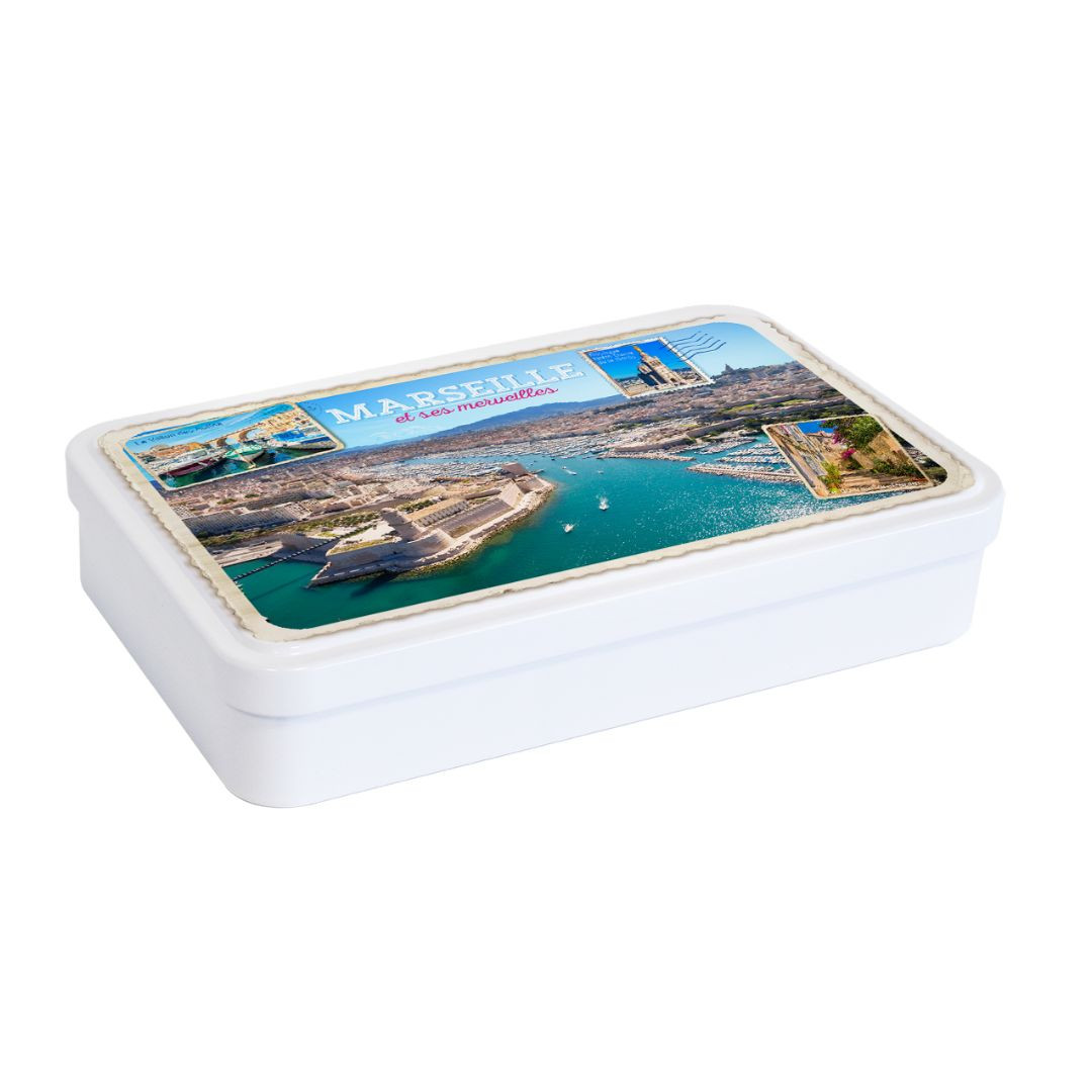 Achat Boîte plate Marseille et ses merveilles  caramels beurre salé et fleur de sel de Camargue en ligne 1 