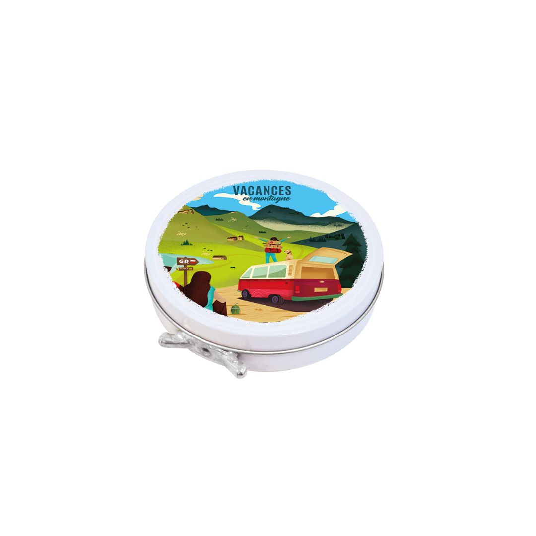 Achat Boîte cirage ronde vacances en montagne bonbons saveurs myrtille /framboise en ligne 1 
