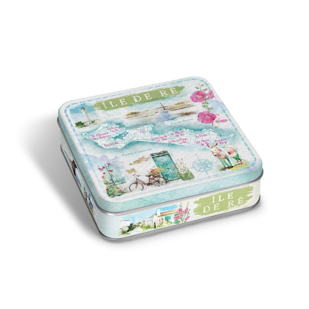 Achat Boîte carrée carte dîle de Ré aquarelle galettes charentaises en ligne 1 