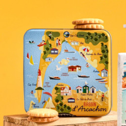 Boîte carrée carte bassin d'Arcachon galettes charentaises