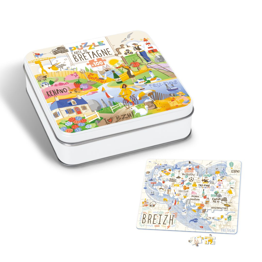 Achat Boîte carrée puzzle carte de Bretagne galettes pur beurre à la fleur de sel de Bretagne en ligne 1 