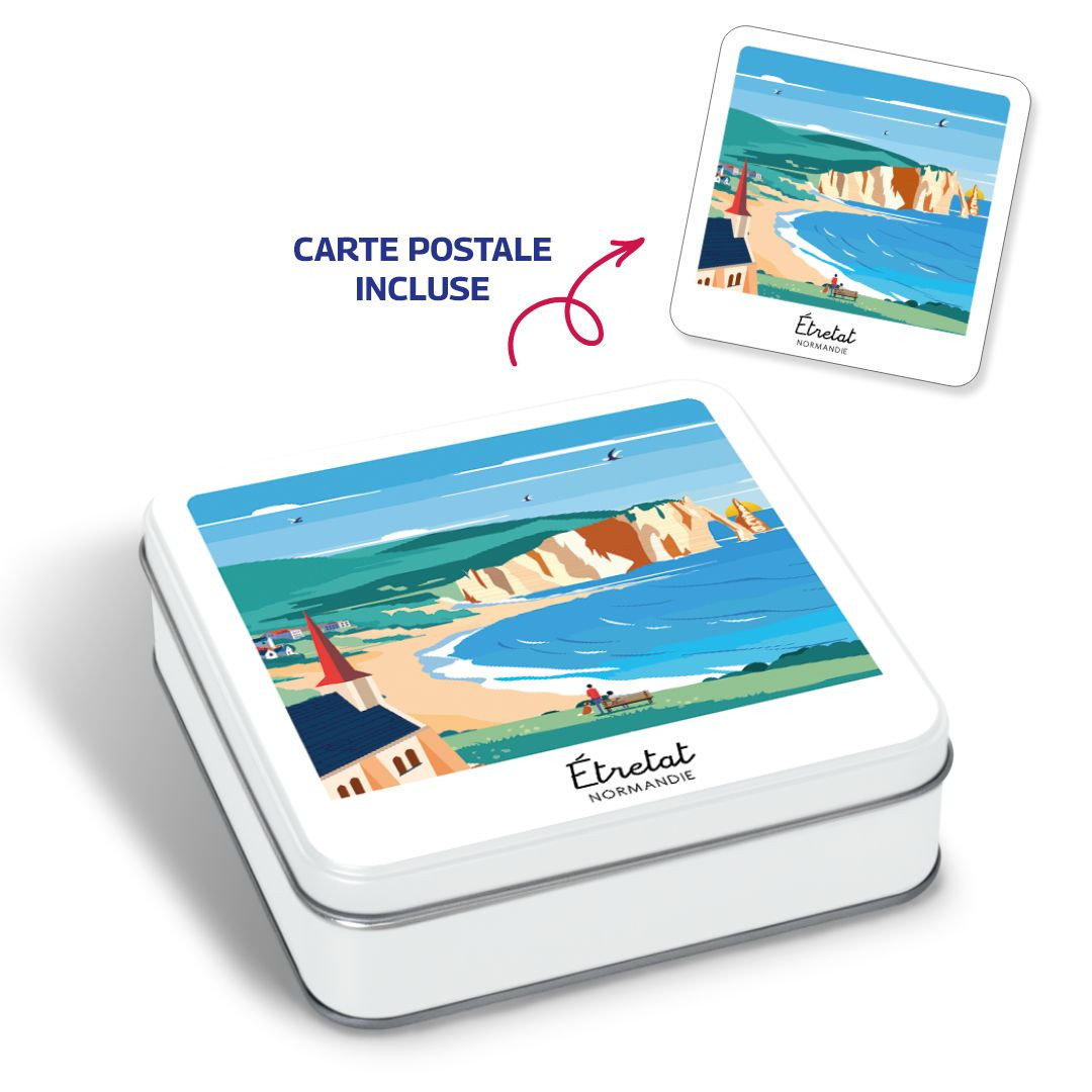 Achat Boîte carrée impression polaroid Etretat et sa carte postale sablés normands en ligne 1 