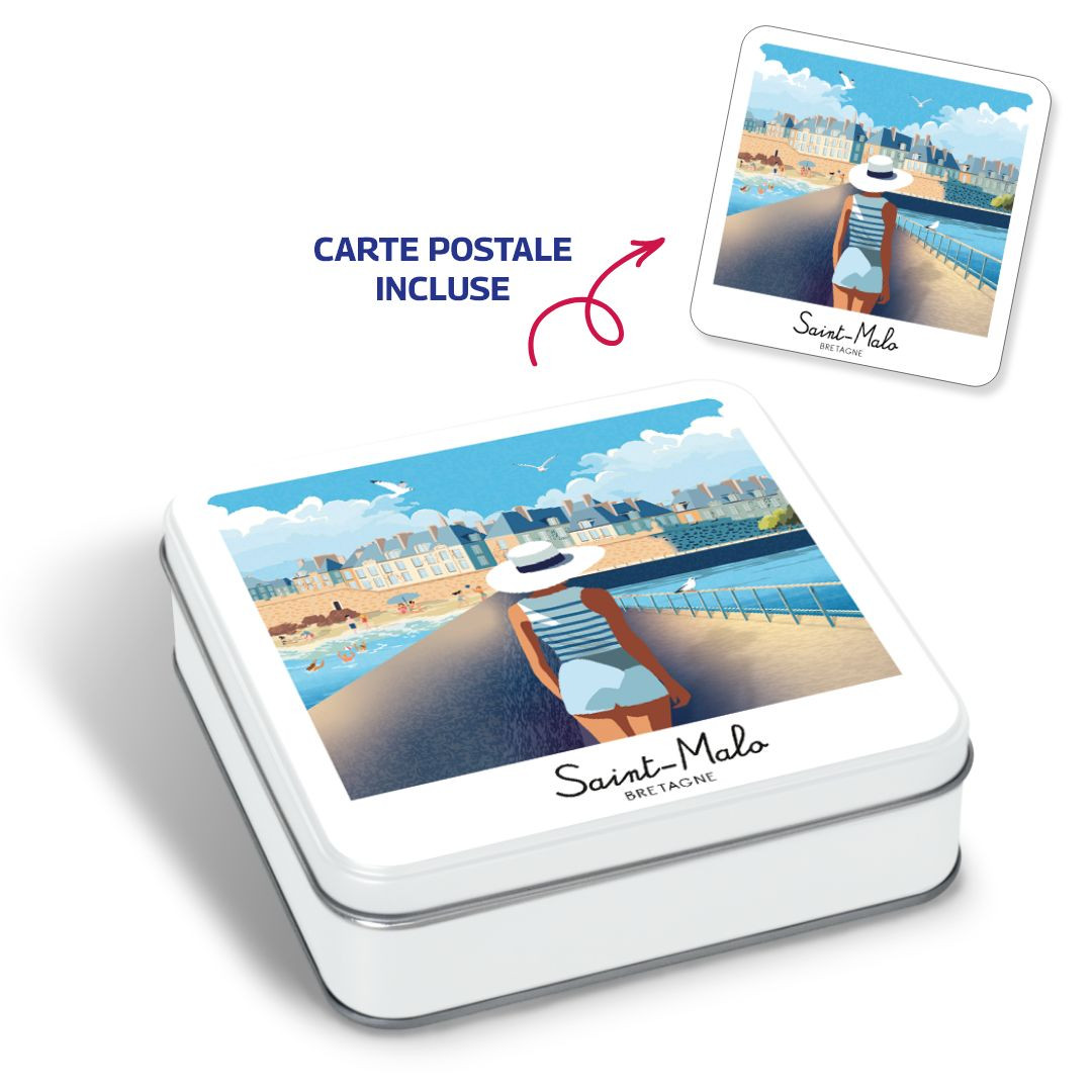 Achat Boîte carrée impression polaroid Saint-Malo galettes pur beurre à la fleur de sel de Bretagne et sa carte postale en ligne 1 