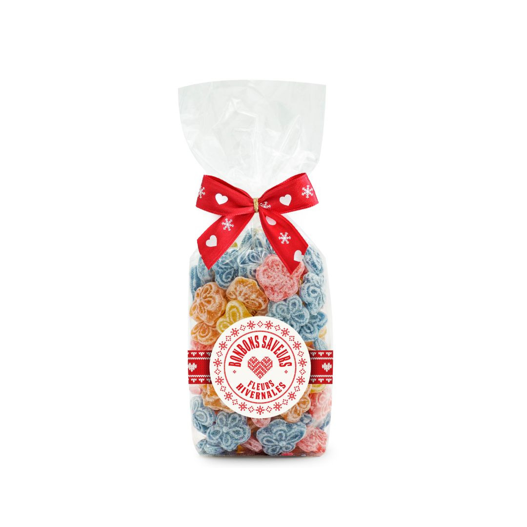 Achat Sachet collection cœur rouge bonbons sucre cuit aux fleurs hivernales en ligne 1 