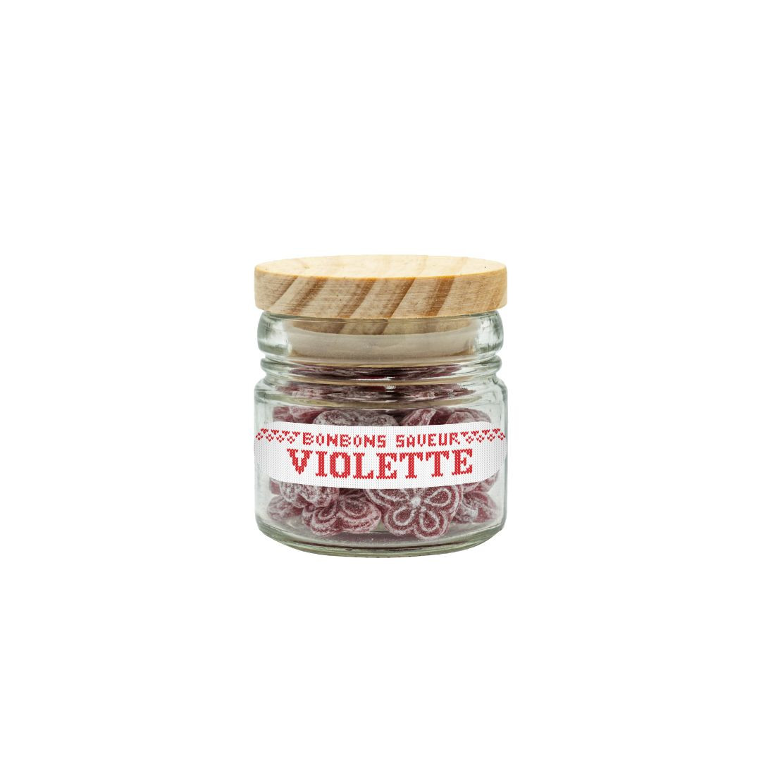 Achat Bocal bouchon bois colletion coeur rouge bonbons sucre cuit à la violette en ligne 1 