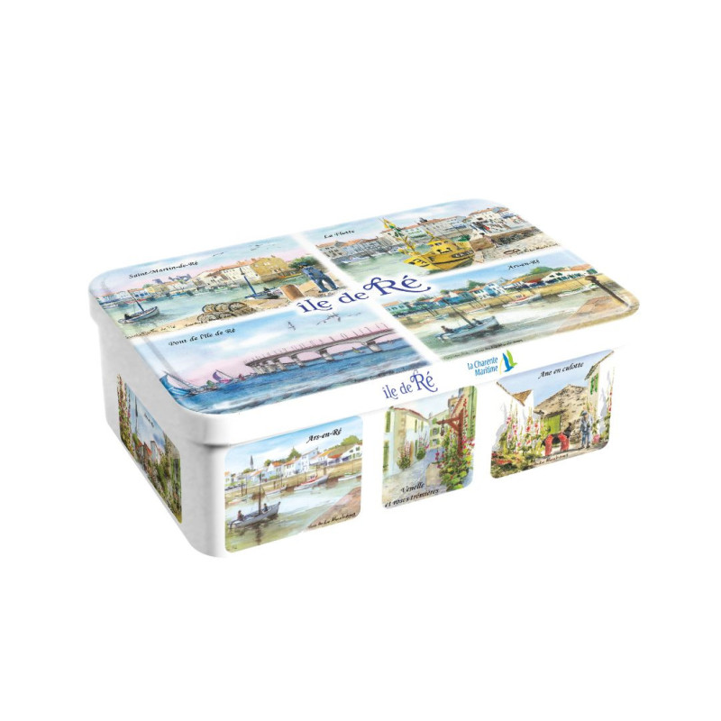 Boite sucre Ile de Ré multivues aquarelle