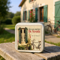 Boîte savon Vendée vintage sur les routes de Vendée caramels au beurre salé et à la fleur de sel de Vendée