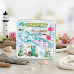 Boîte carrée carte dîle de Ré aquarelle galettes charentaises