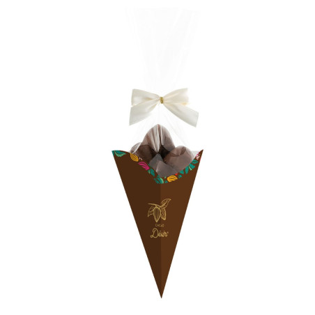 Cône cacao désir garni de 11 bonbons de chocolat assortis