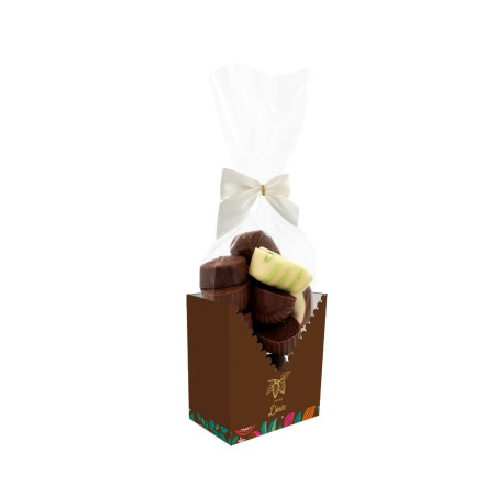Boîte et sachet cacao désir garni de 17 bonbons de chocolat assortis