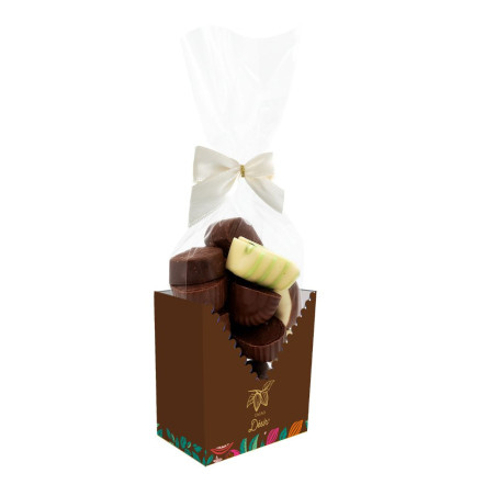 Boîte et sachet cacao désir garni de 33 bonbons de chocolat assortis