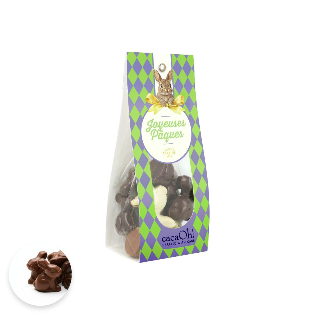 Achat Sachet mini lapins chocolat praliné noir lait et blanc en ligne 1 