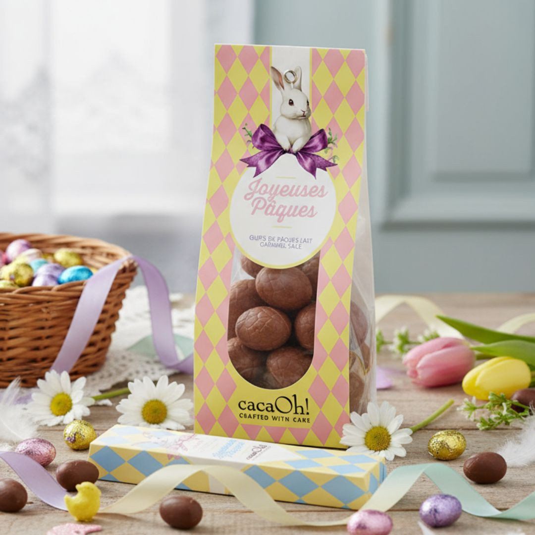 Achat Sachet œuf chocolat lait cœur caramel salé en ligne 3 