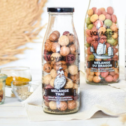 Bouteille en verre voyages gourmands billes de cacahuètes enrobées sésame et soja