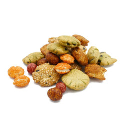 Bouteille en verre voyages gourmands mini biscuits soufflés à l'arachide, maïs, graines de sésame, algues, oignons