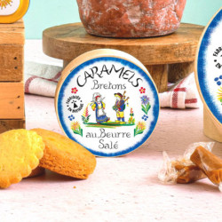 Petite boîte en bois faïence caramels au beurre salé et à la fleur de sel de Bretagne