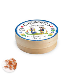 Grande boîte en bois faïence caramels au beurre salé et à la fleur de sel de Bretagne