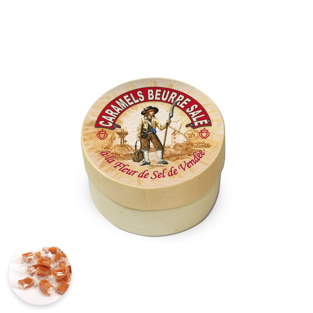 Achat Boîte ronde en bois Vendée chouan caramels au beurre salé et à la fleur de sel de Vendée en ligne 1 