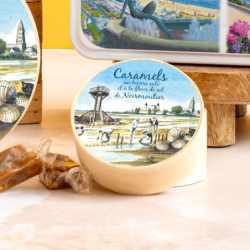 Boîte ronde en bois passage du gois caramels au beurre salé et à la fleur de sel de Noirmoutier