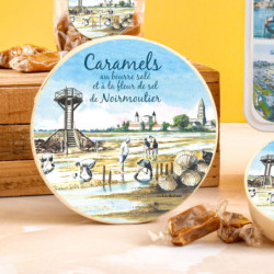 Boîte ronde en bois passage du gois caramels au beurre salé et à la fleur de sel de Noirmoutier