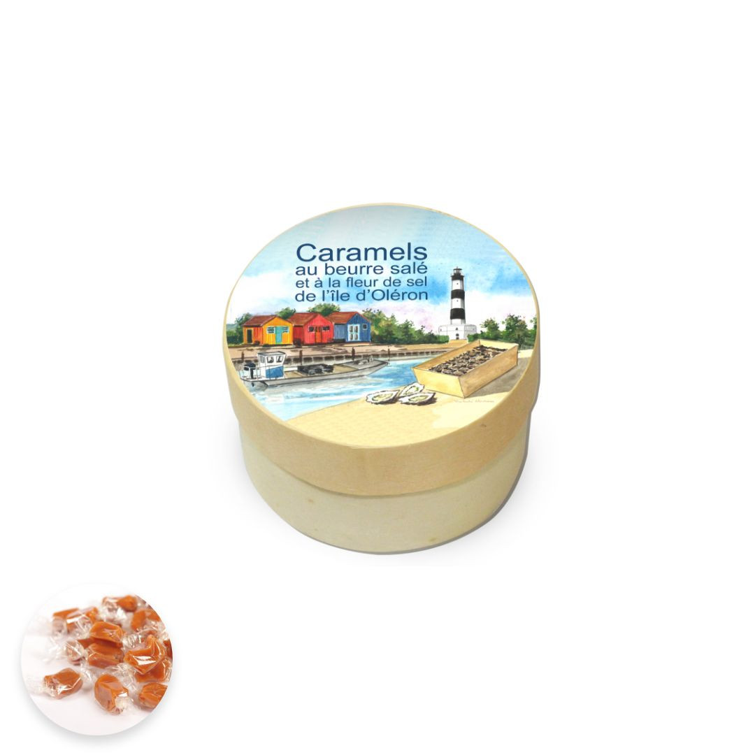Achat Boîte ronde en bois ostréiculture caramels au beurre salé et à la fleur de sel de l'île d'Oléron en ligne 1 