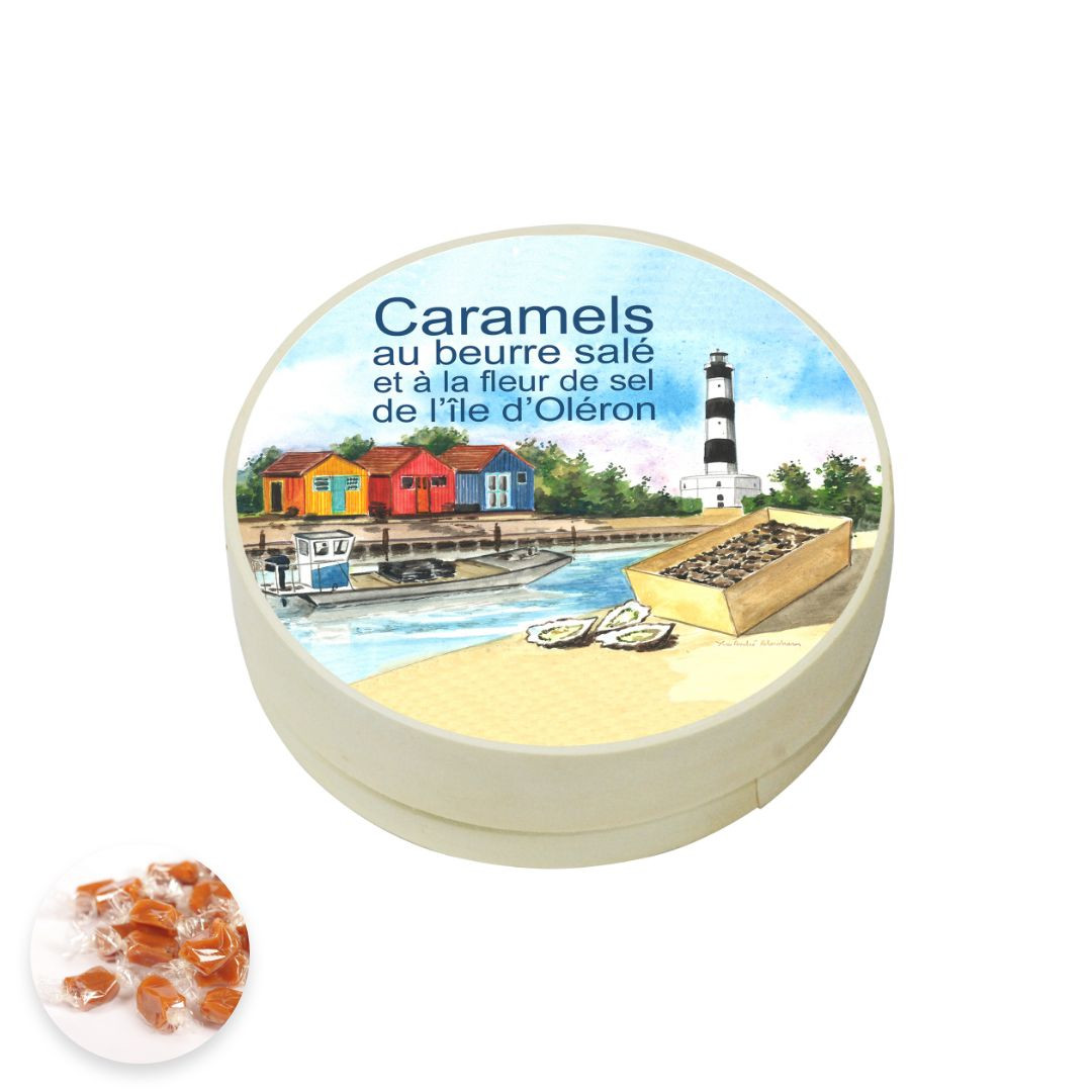 Achat Boîte ronde en bois ostréiculture caramels au beurre salé et à la fleur de sel de l'île d'Oléron en ligne 1 