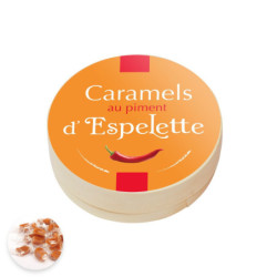 Boîte ronde en bois caramels au piment d'espelette