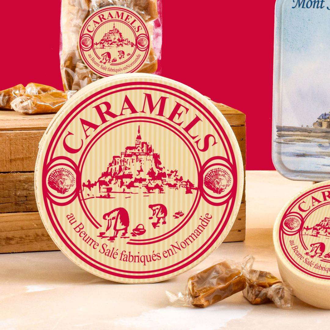 Achat Boîte ronde en bois Mont-Saint-Michel kraft rouge caramels au beurre salé fabriqués en Normandie en ligne 3 
