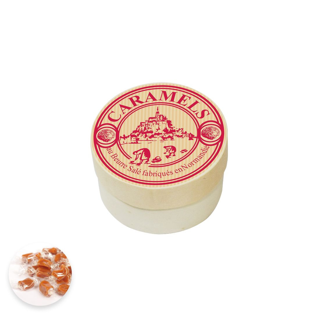 Achat Boîte ronde en bois Mont-Saint-Michel kraft rouge caramels fabriqués en Normandie en ligne 1 