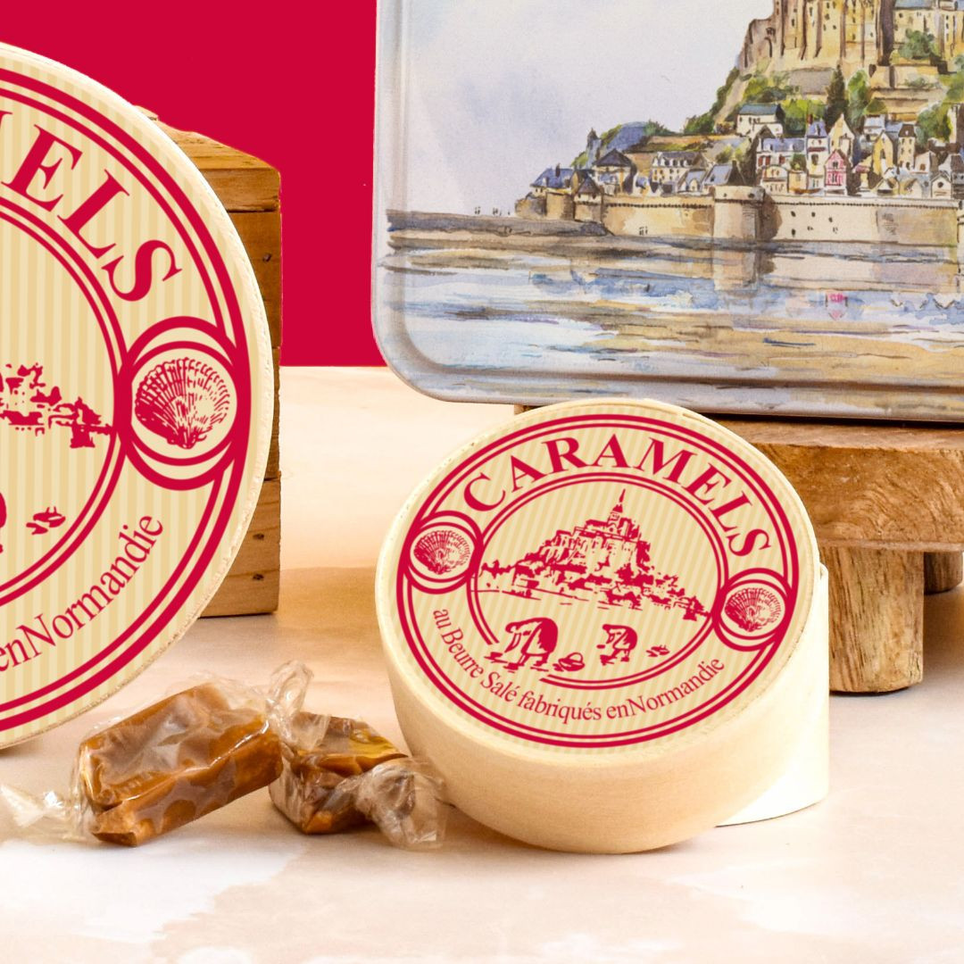 Achat Boîte ronde en bois Mont-Saint-Michel kraft rouge caramels fabriqués en Normandie en ligne 3 