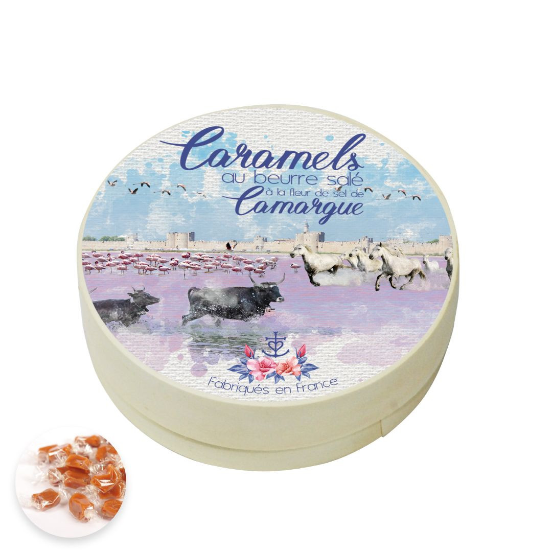 Achat Grande boîte bois Camargue aquarelle caramels beurre salé et fleur de sel de Camargue en ligne 1 