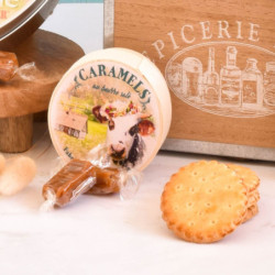 Boîte ronde en bois Normandie vintage caramels au beurre salé fabriqués en Normandie