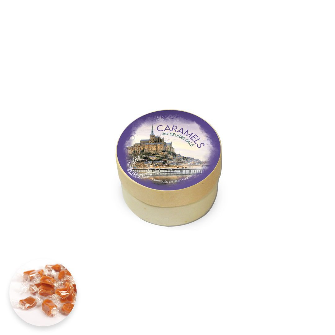 Achat Boîte ronde en bois Mont-Saint-Michel merveille de l'occident bois caramels au beurre salé fabriqué en Normandie en ligne 1 
