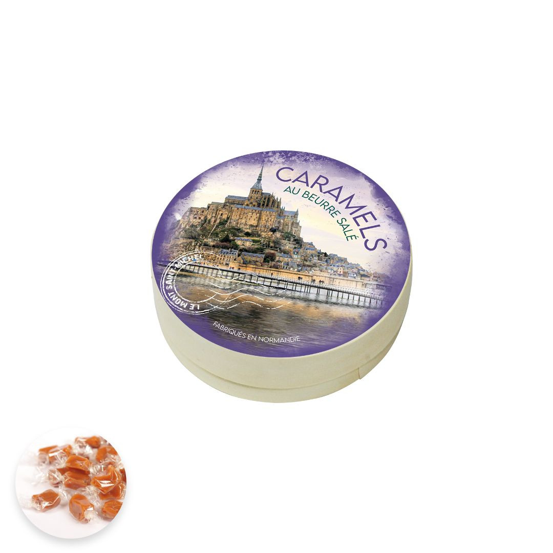 Achat Boîte ronde en bois Mont-Saint-Michel merveille de l'occident bois caramels au beurre salé fabriqué en Normandie en ligne 1 