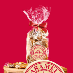 Sachet Mont-Saint-Michel kraft rouge caramels au beurre salé fabriqués en Normandie