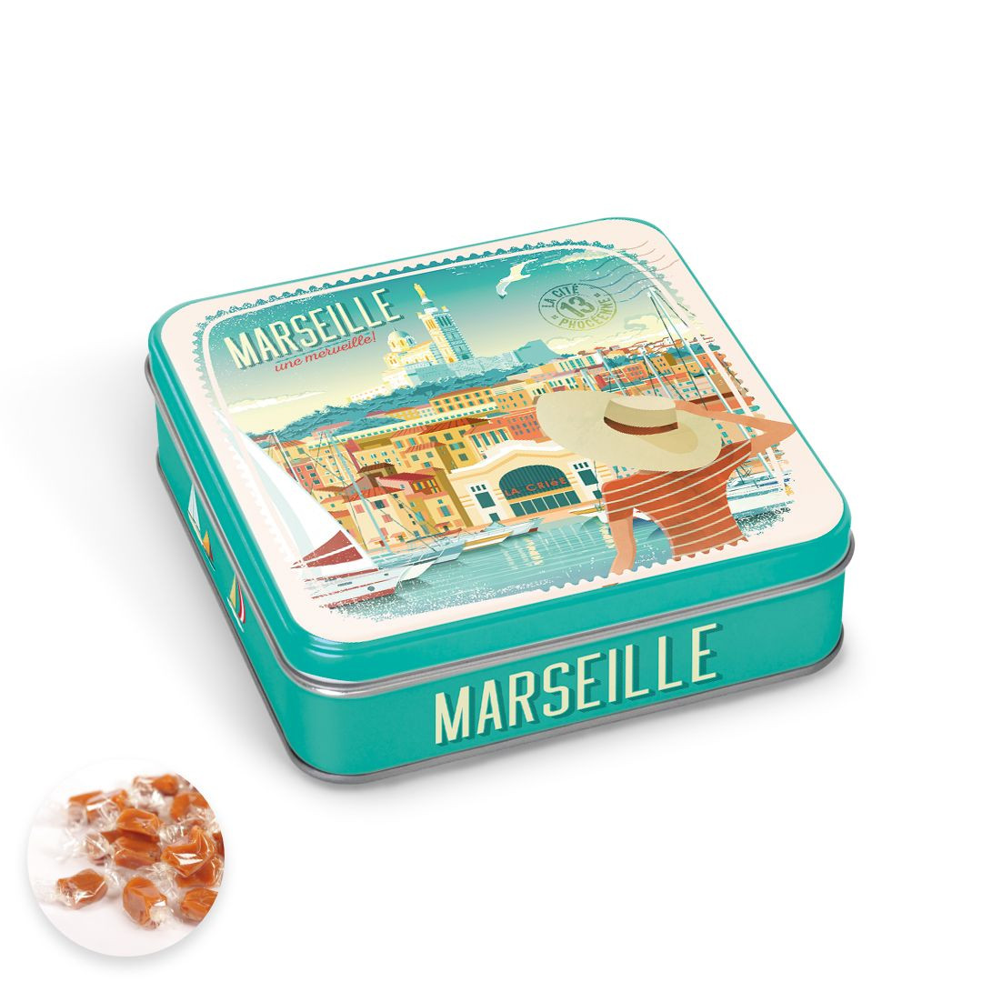 Achat Boîte carrée Marseille une merveille caramels beurre salé et fleur de sel de Camargue en ligne 1 