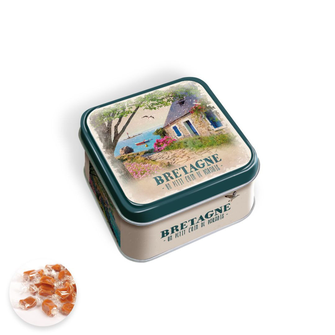 Achat Boîte mini carrée Bretagne vintage caramels au beurre salé et à la fleur de sel de Bretagne en ligne 1 