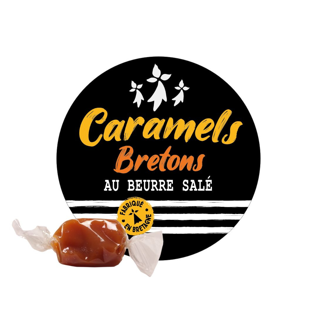 Achat Vrac Caramels au beurre salé et à la fleur de sel de Guérande + étiquette ronde drapeau breton en ligne 1 