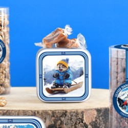 Boîte savon marmotte en luge caramels au beurre salé et fleur de sel