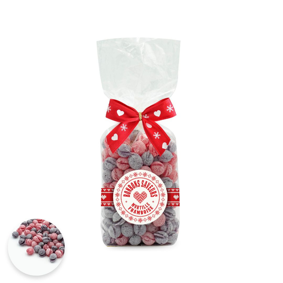 Achat Sachet collection cœur rouge bonbons sucre cuit myrtille et framboise en ligne 1 
